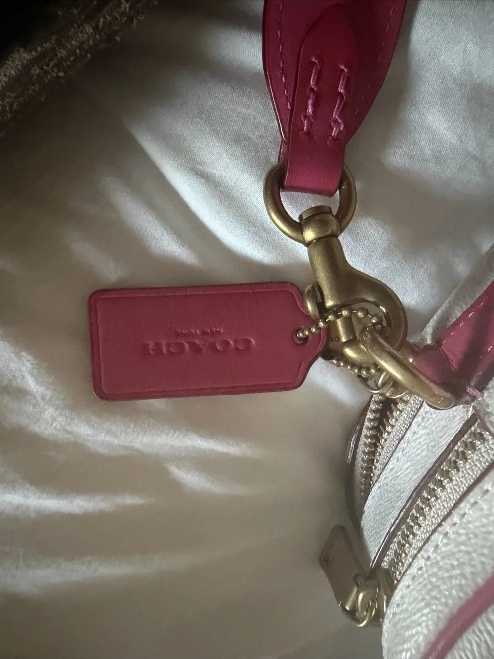 Coach White and Hot Pink Leather Crossbody Camera Bag